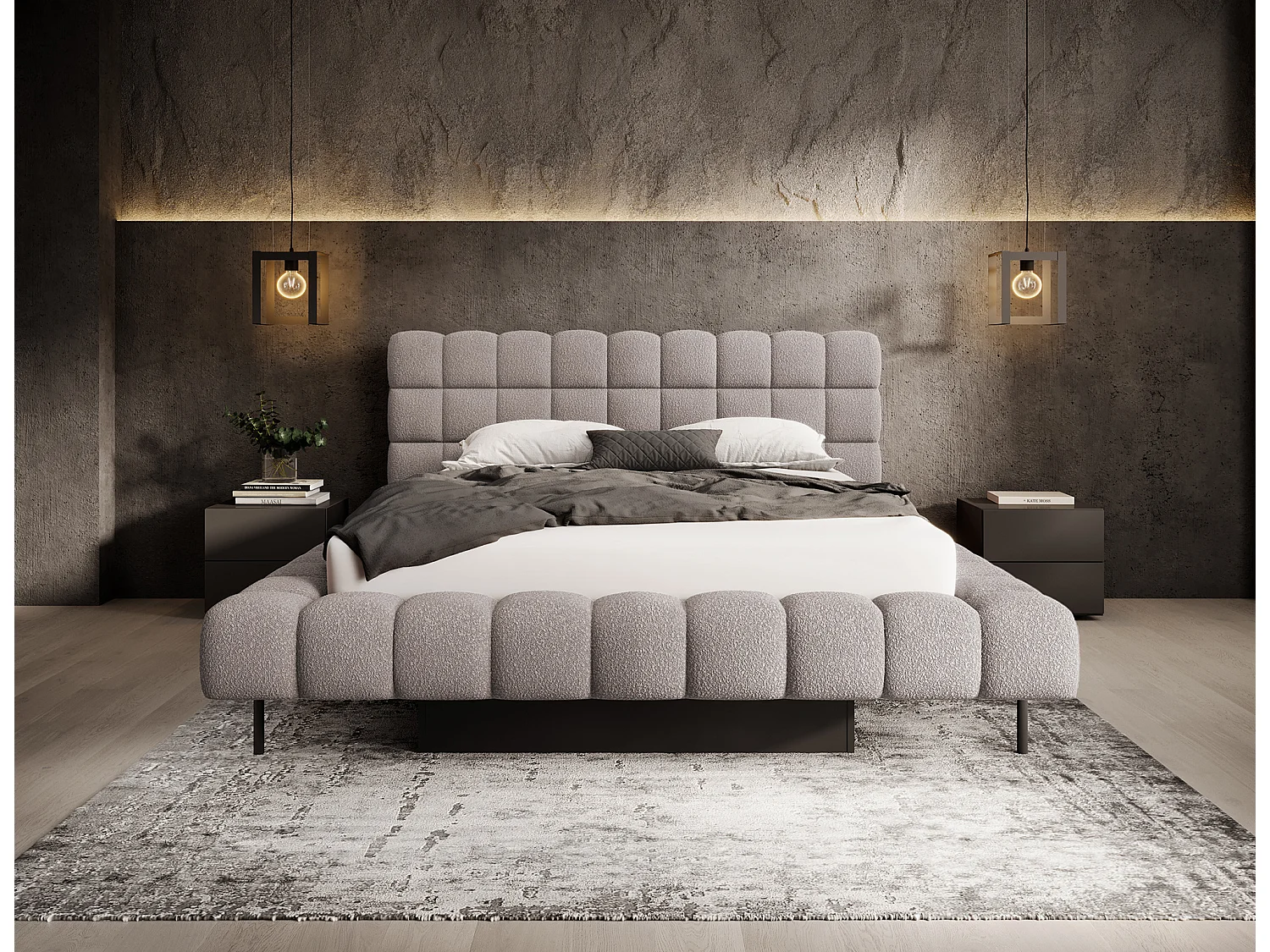 Cama com arrumação com base Ezio cinzento claro 180x200