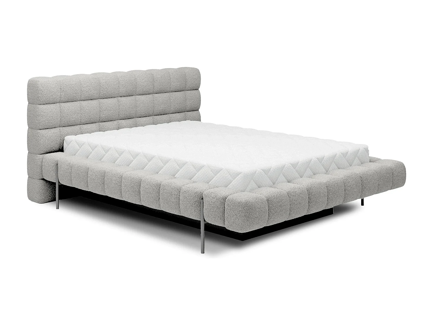 Bed met Kopa prestige opbergbox – Gewatteerde stoffen bekleding-Kleur Lichtgrijs-Slapen 160x200cm