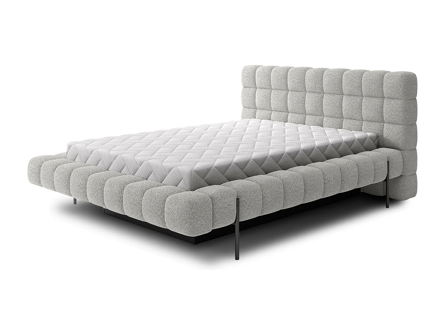 Bed met Kopa prestige opbergbox – Gewatteerde stoffen bekleding-Kleur Lichtgrijs-Slapen 160x200cm