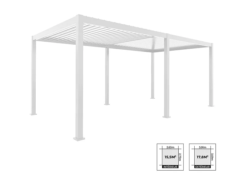 Pergola bioclimatique blanche– Triomphe – 3x6m. aluminium. à lames orientables