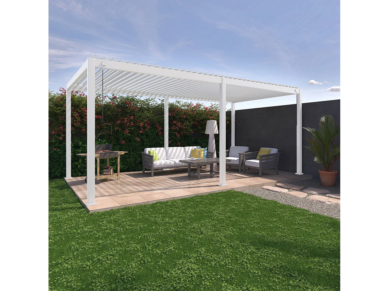 Pergola bioclimatique blanche– Triomphe – 3x6m. aluminium. à lames orientables