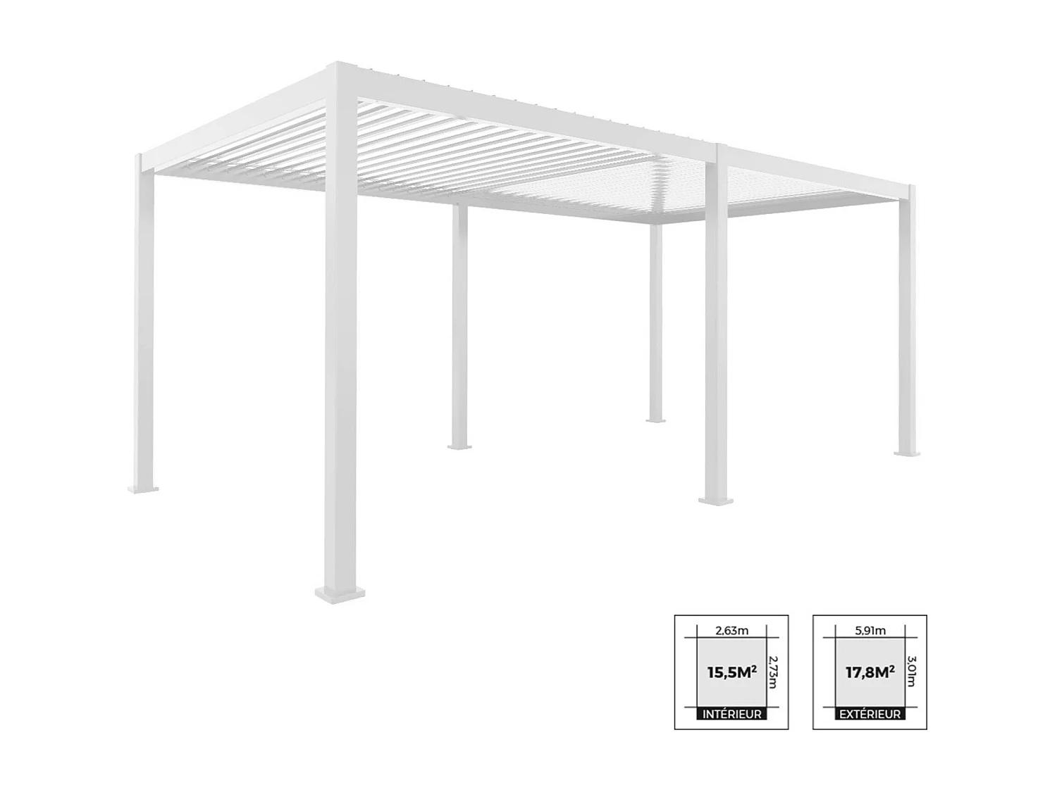 Pergola bioclimatica 3x6m in alluminio, lamelle orientabili, bianco