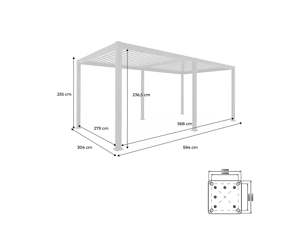 Pergola bioclimatica 3x6m in alluminio, lamelle orientabili, bianco