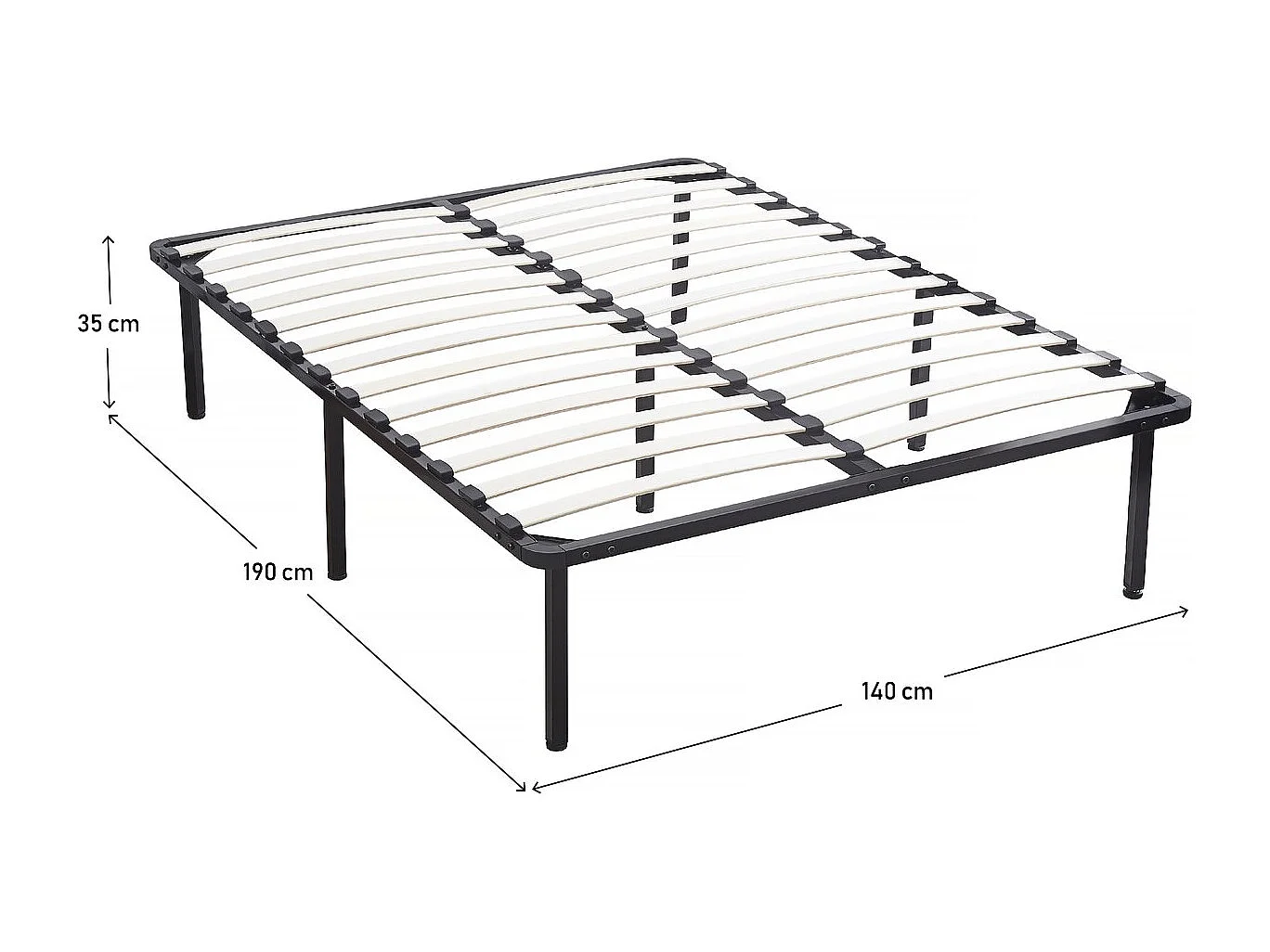 Sommier à lattes + pieds pour matelas - 140 x 190 cm - 26 lattes
