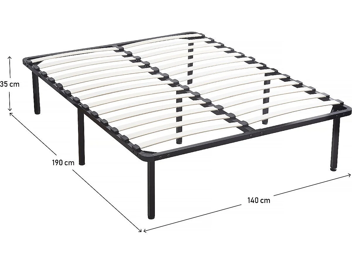 Sommier à lattes + pieds pour matelas - 140 x 190 cm - 26 lattes