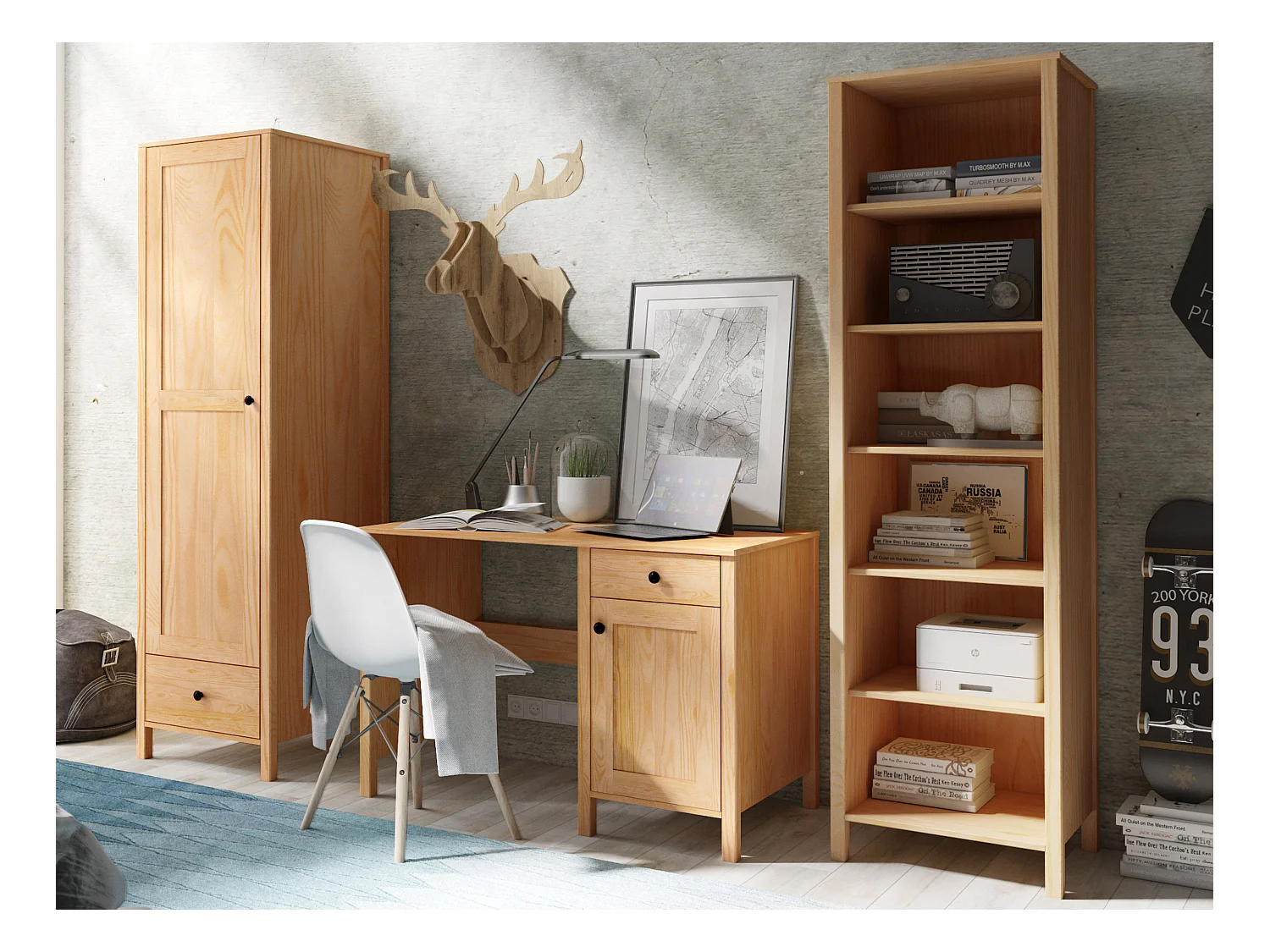 Bibliothèque Prestige I étroite en bois, coloris chêne