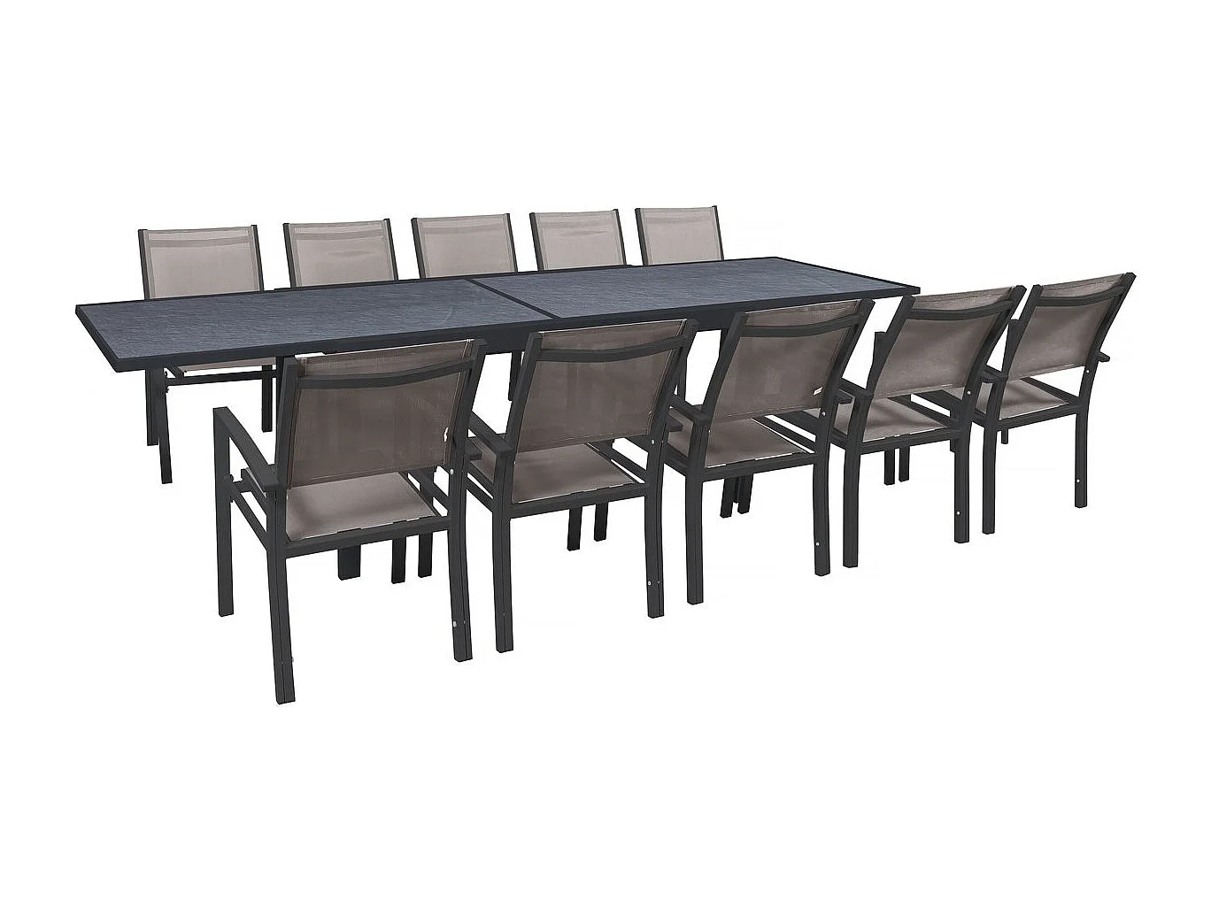 Salon de jardin repas extensible "Lagos" - 200/320 x 105 x 76 cm - 10 chaises - Taupe