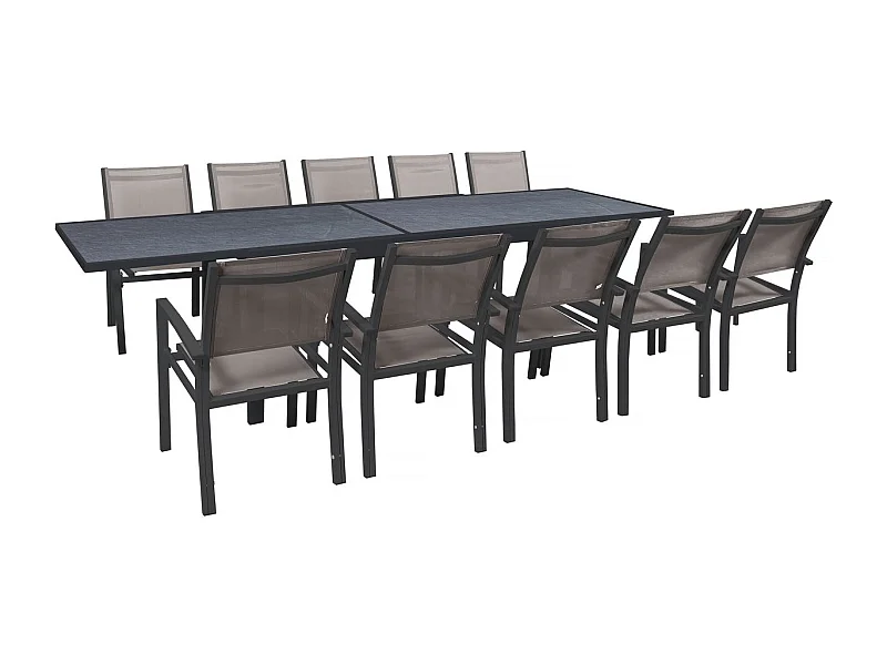Conjunto de jantar de jardim extensível "Lagos" - 200/320 x 105 cm - 10 cadeiras - Taupe