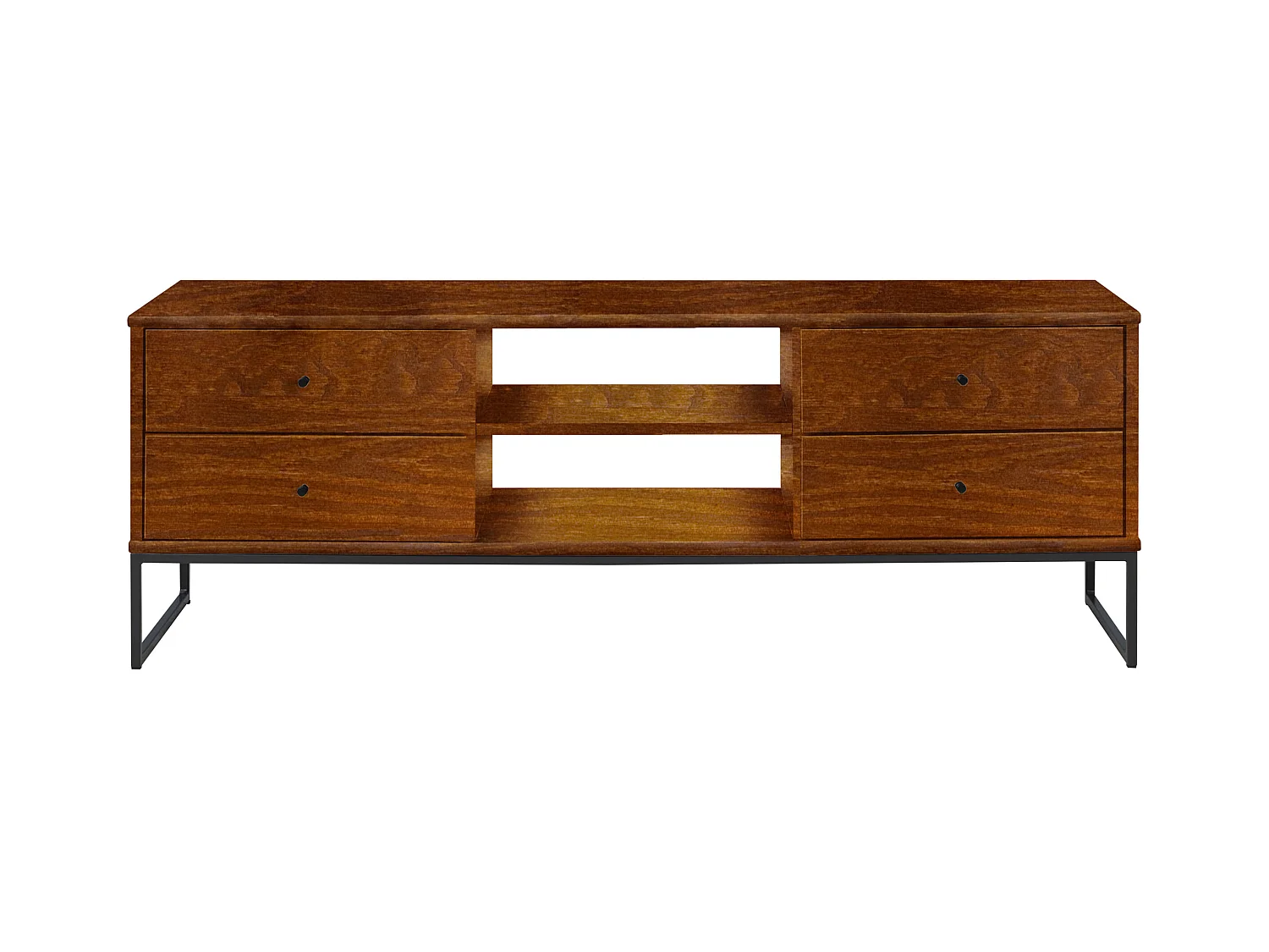 Meuble RTV 160 cm Megan loft II, bois et métal, 4 tiroirs, couleur châtaigne