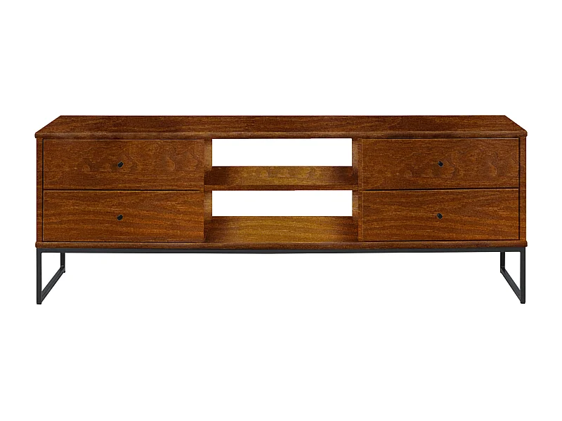 Meuble RTV 160 cm Megan loft II, bois et métal, 4 tiroirs, couleur châtaigne