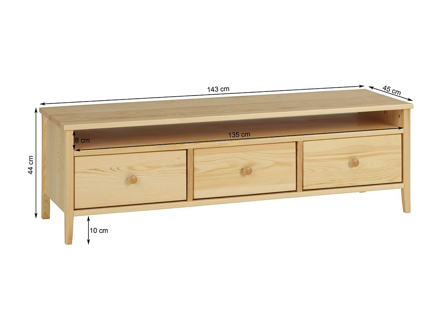 Table RTV 143 Colorado 3 tiroirs en bois, couleur pin
