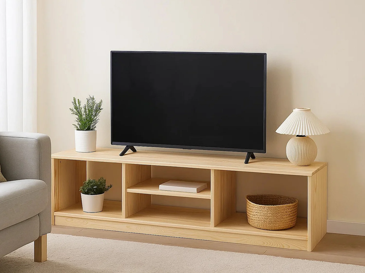 Stolik RTV 160 cm EKO drewniany, kolor sosnowy