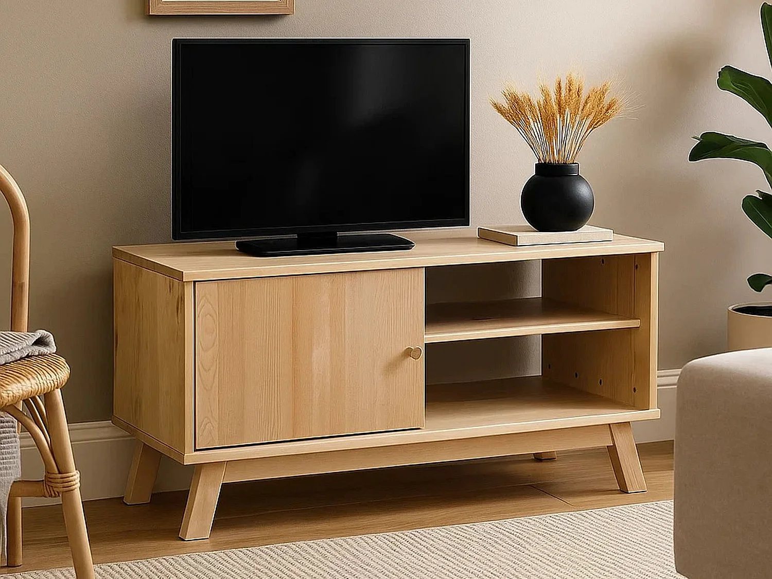 Armoire RTV en bois Oregon 109 cm, coloris chêne