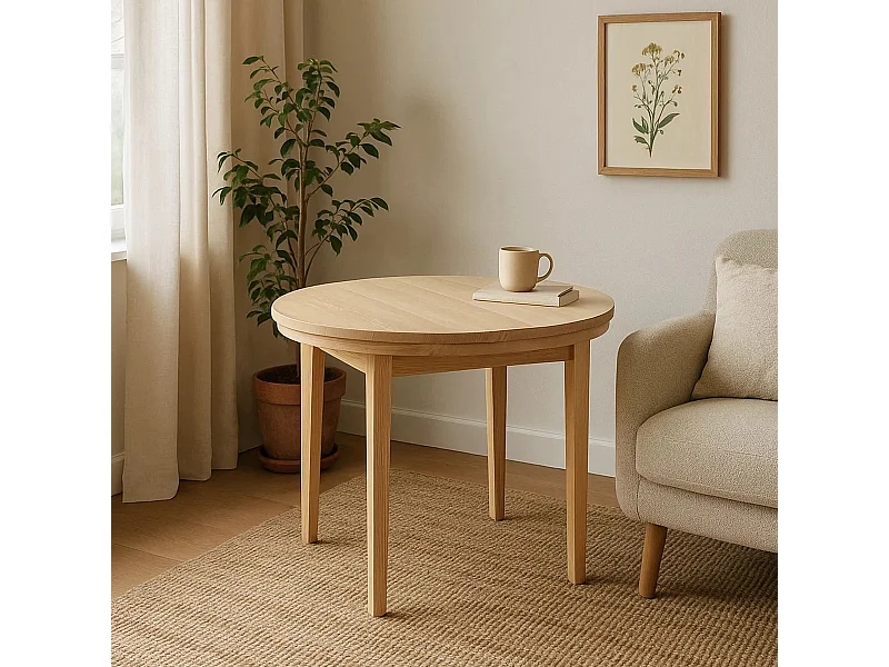 Runder Tisch 100 cm Bord aus Holz, Farbe Kiefer