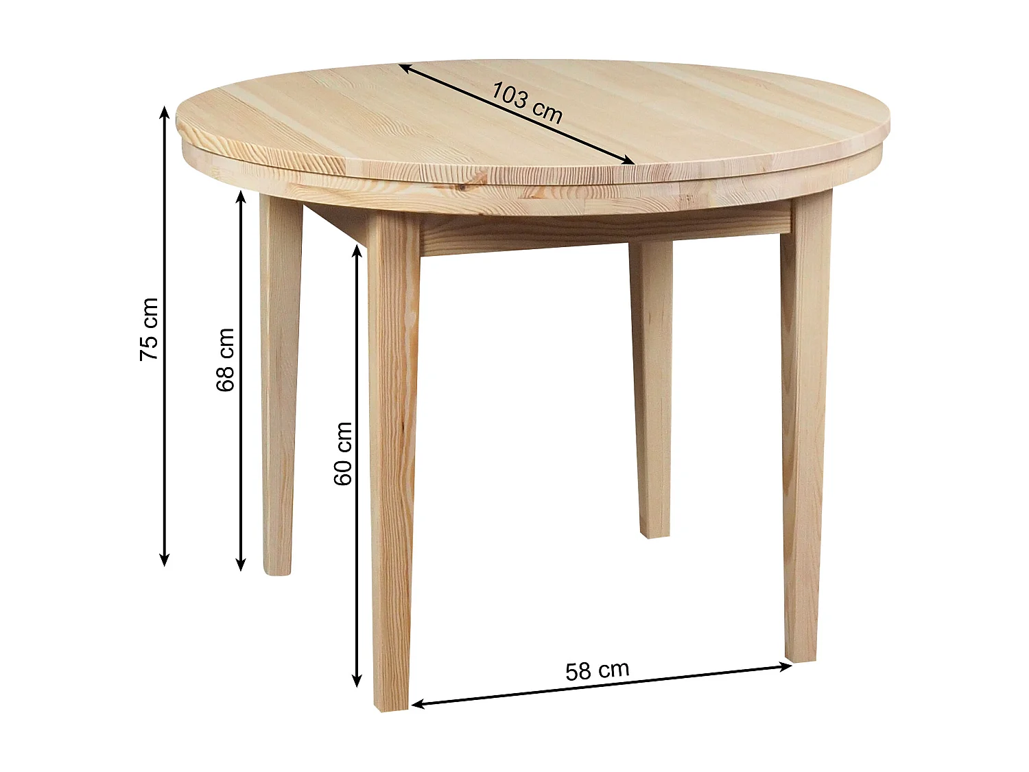 Table ronde 100 cm Bord en bois, couleur pin