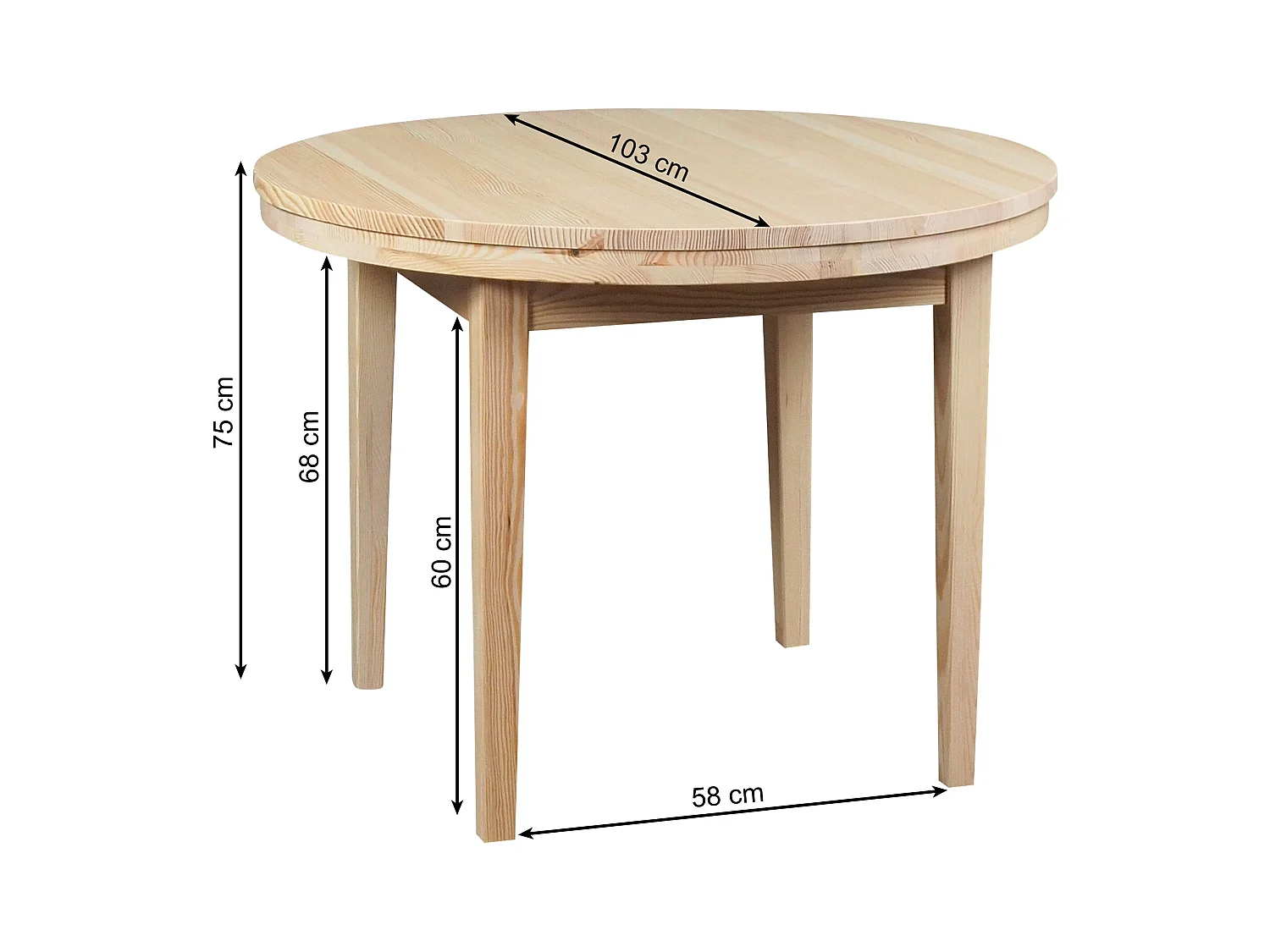 Runder Tisch 100 cm Bord aus Holz, Farbe Kiefer