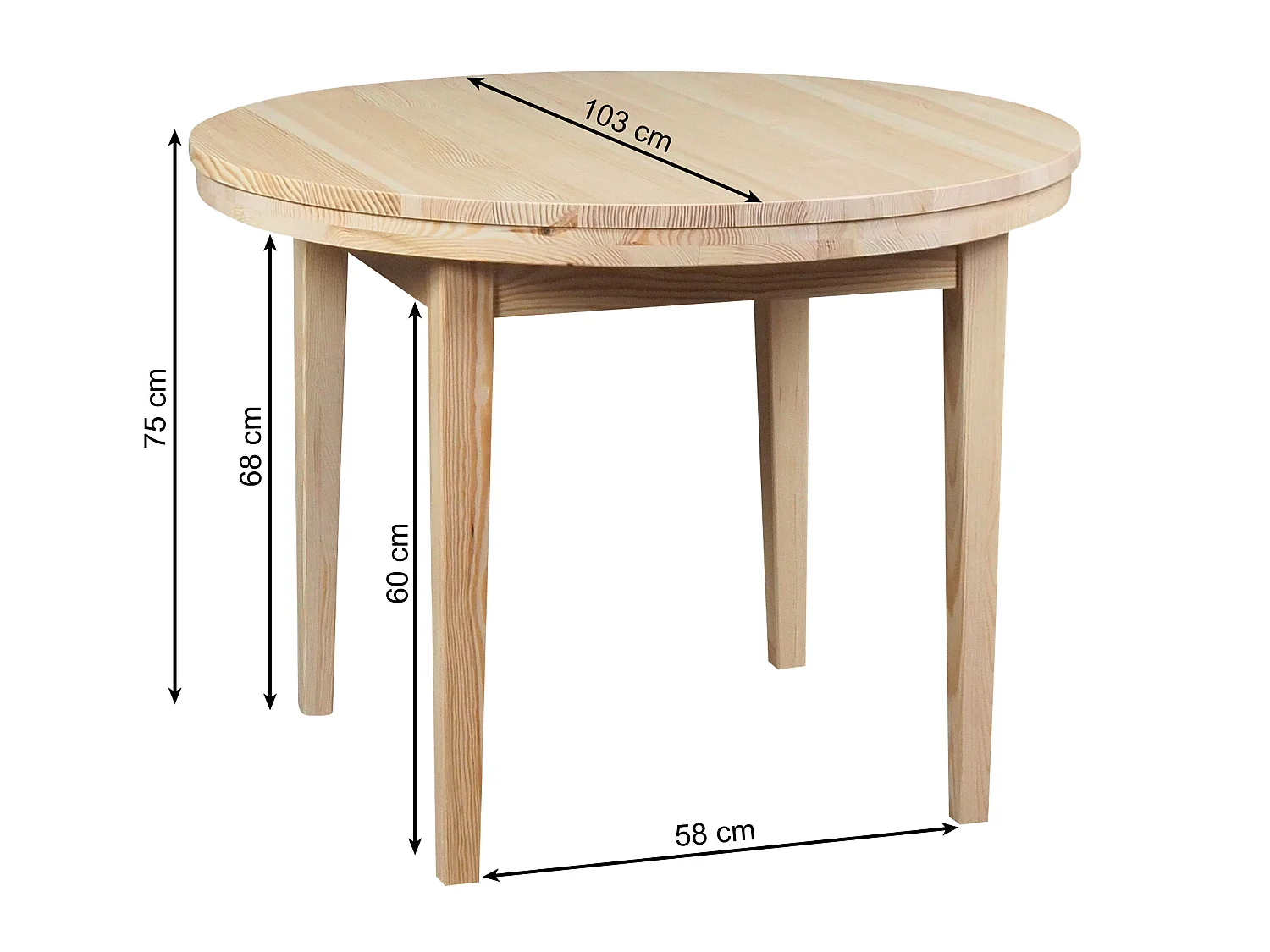 Runder Tisch 100 cm Bord aus Holz, Farbe Kiefer