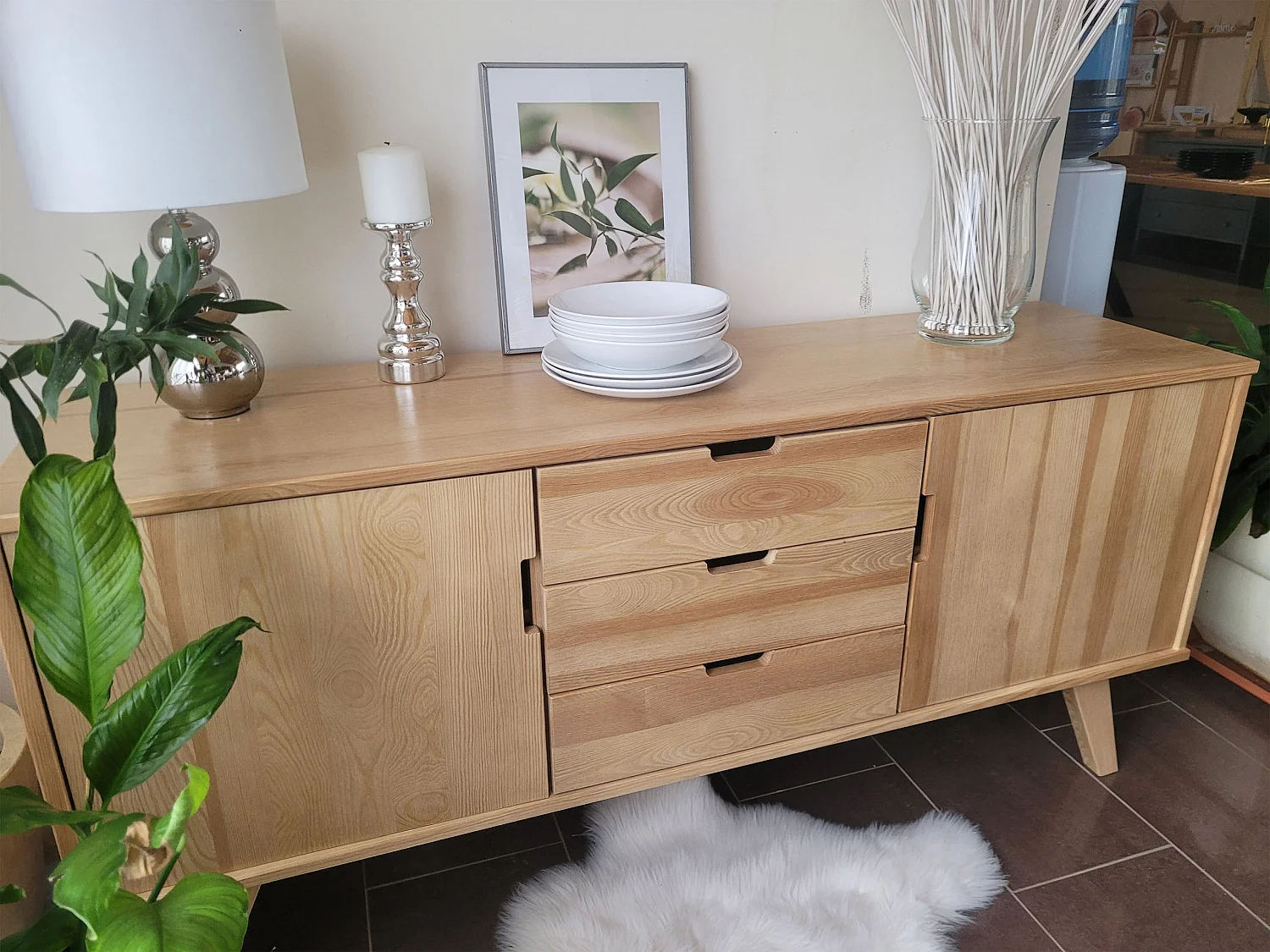 Commode en bois 160 cm Malmo II, coloris chêne