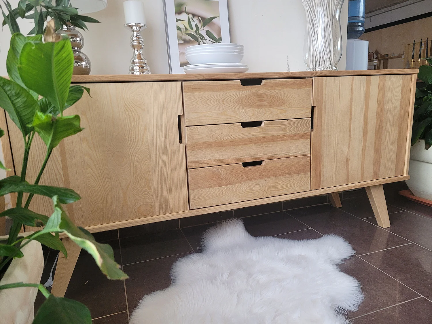 Commode en bois 160 cm Malmo II, coloris chêne