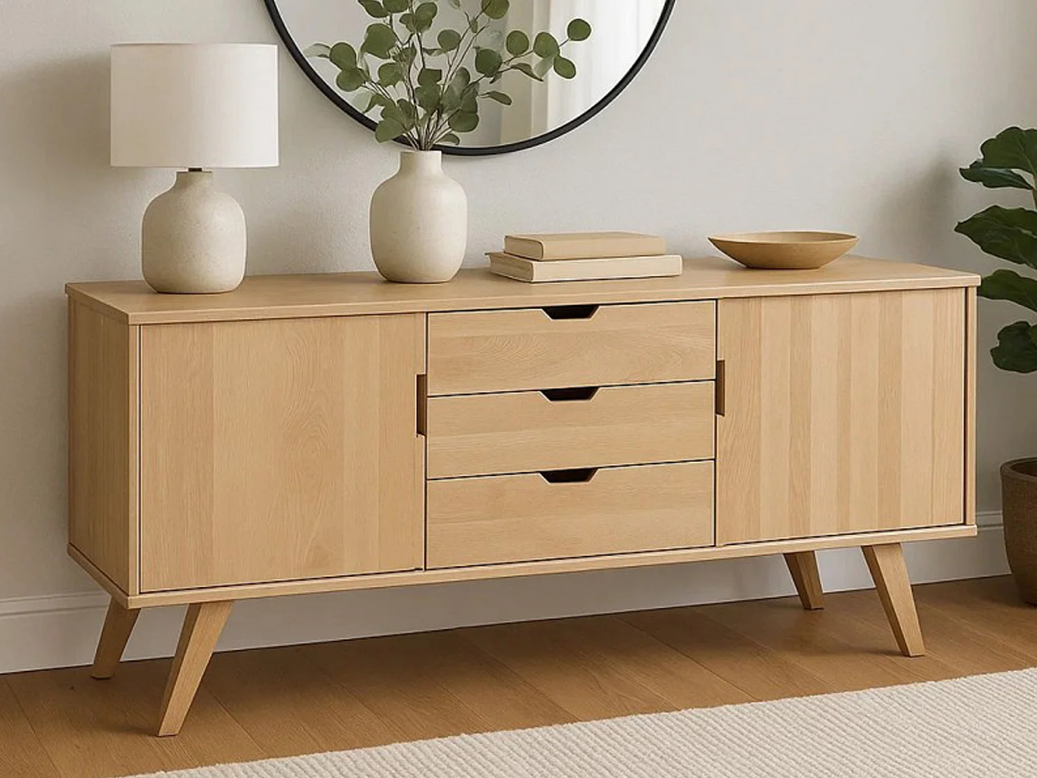 Houten ladekast 160 cm Malmo II, kleur eiken