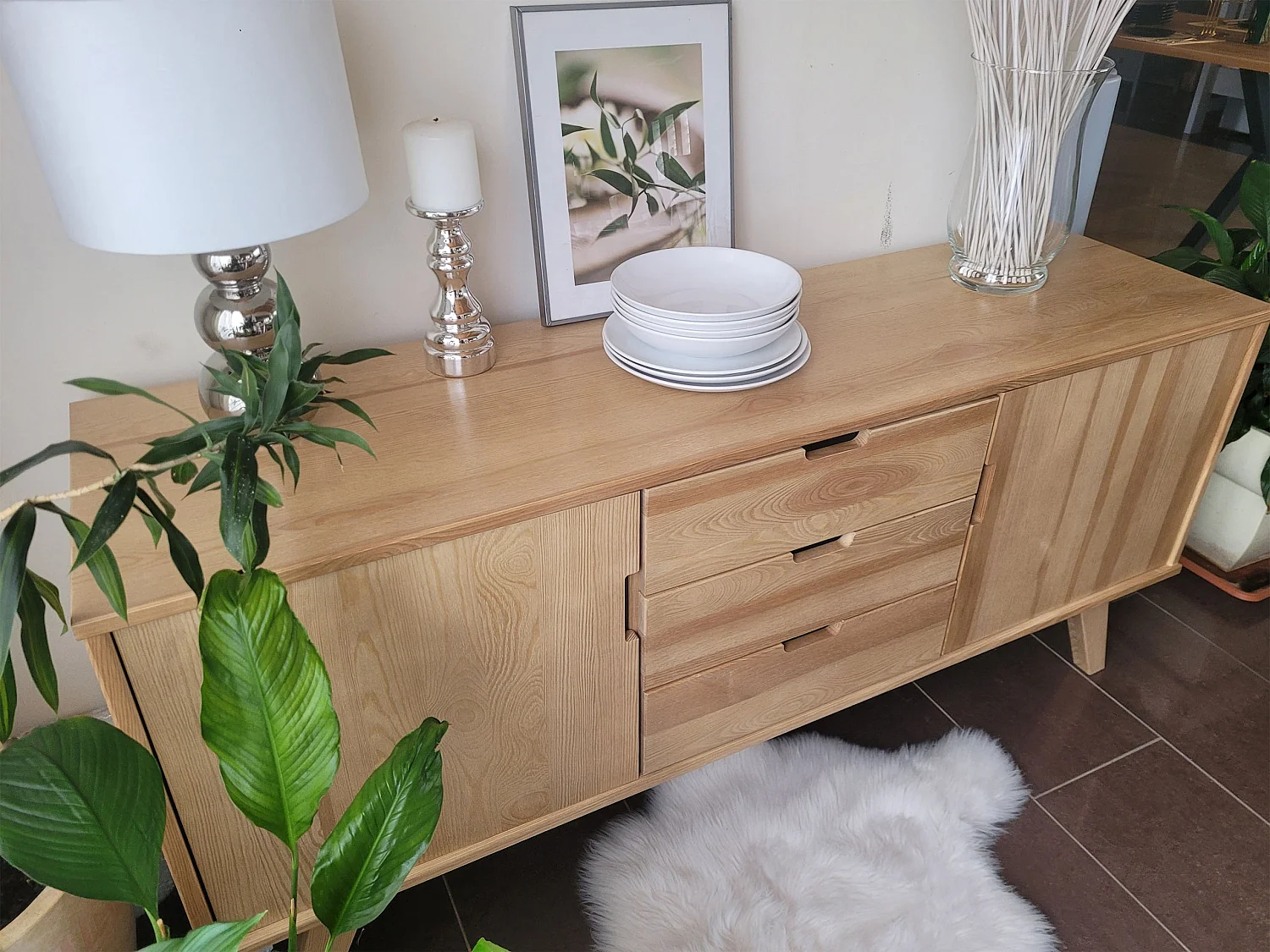 Houten ladekast 160 cm Malmo II, kleur eiken