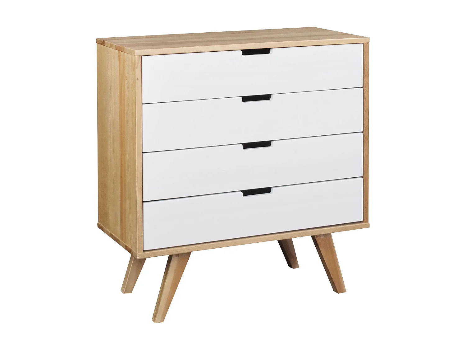 Houten ladekast 90 cm Malmo I, 4 laden, kleur eiken en witgewassen