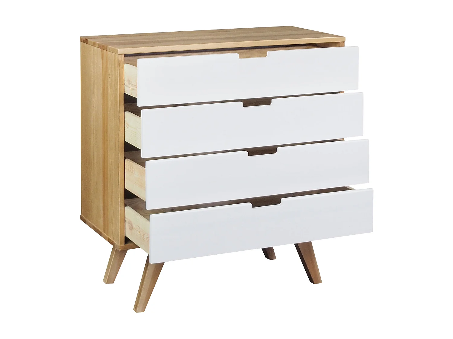 Houten ladekast 90 cm Malmo I, 4 laden, kleur eiken en witgewassen