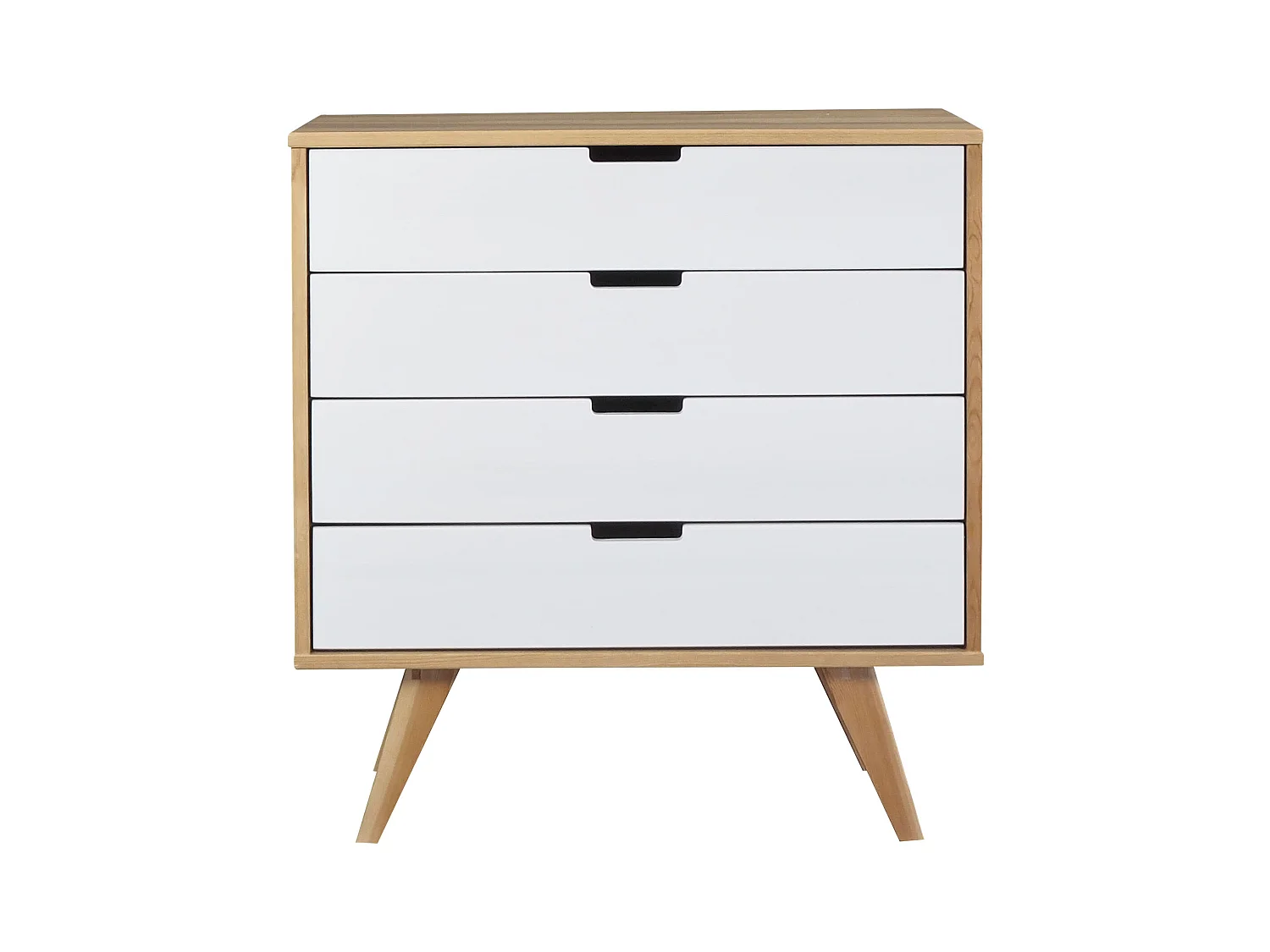 Commode en bois 90 cm Malmo I, 4 tiroirs, coloris chêne et chaulé