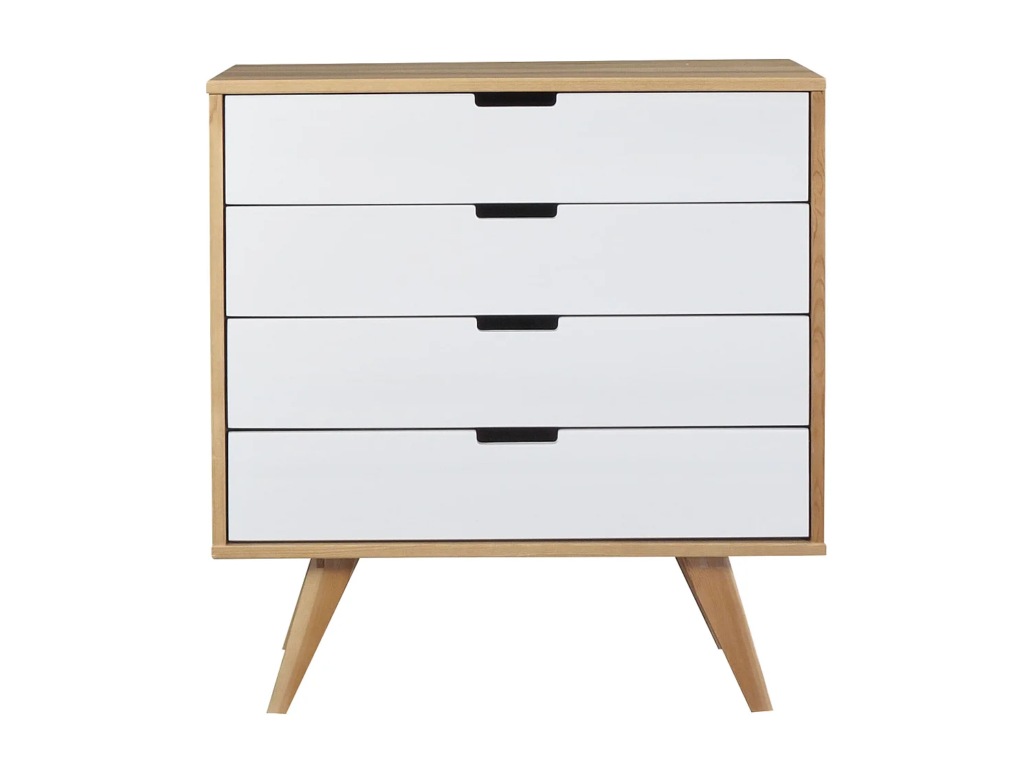 Houten ladekast 90 cm Malmo I, 4 laden, kleur eiken en witgewassen