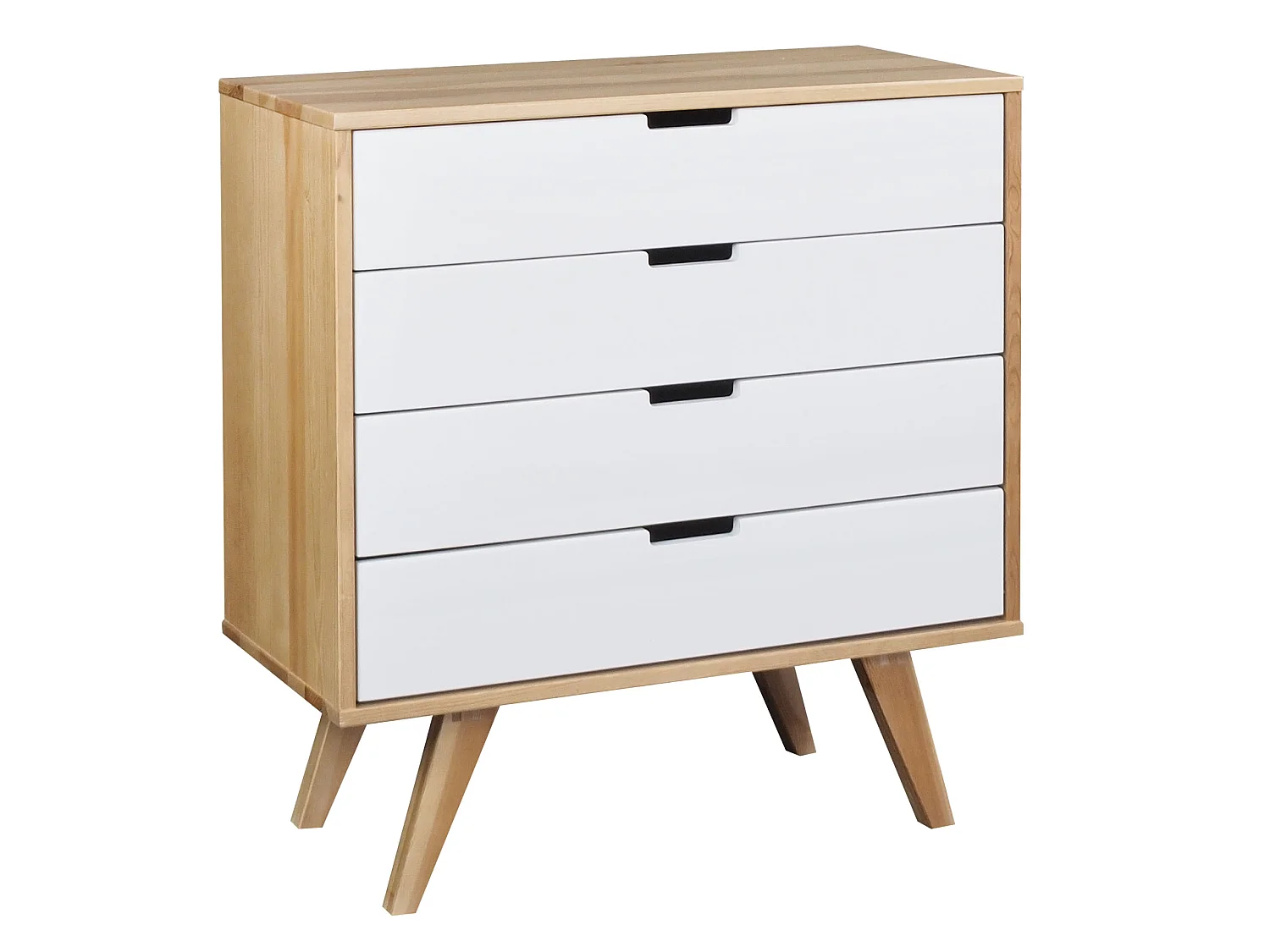 Holzkommode 90 cm Malmo I, 4 Schubladen, Farbe Eiche und weiß gekalkt