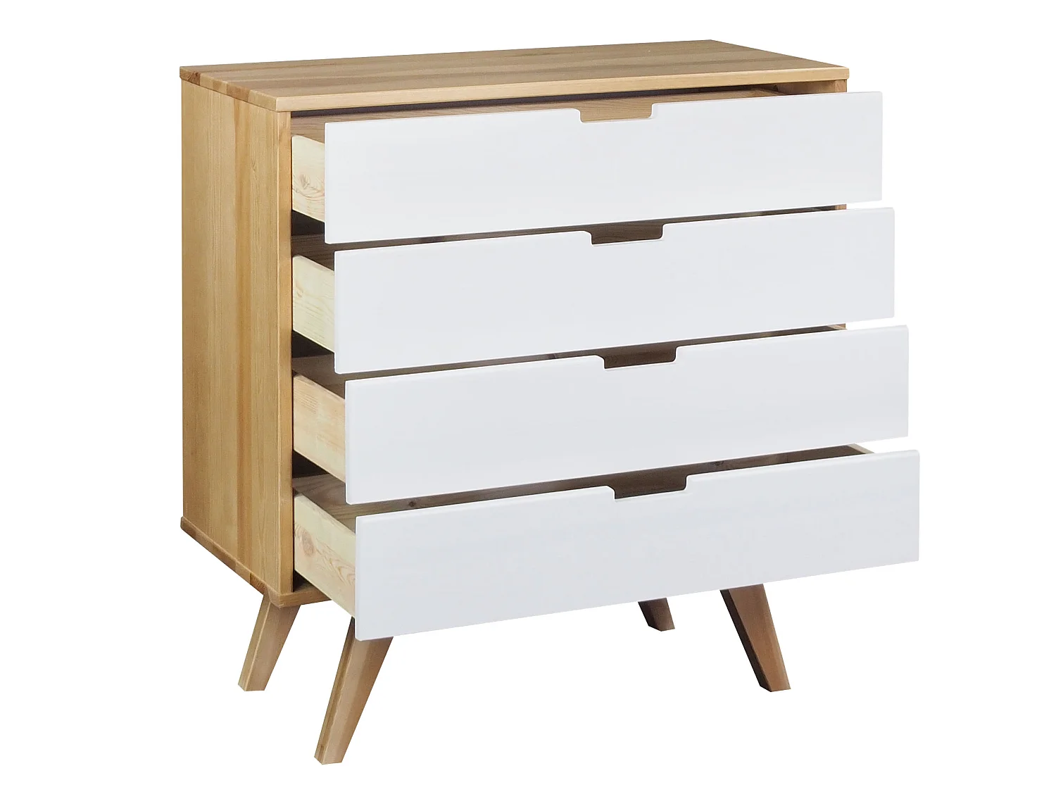 Holzkommode 90 cm Malmo I, 4 Schubladen, Farbe Eiche und weiß gekalkt