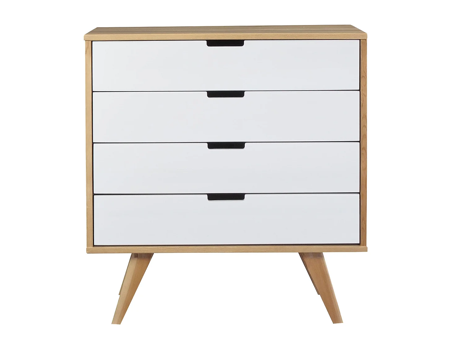 Holzkommode 90 cm Malmo I, 4 Schubladen, Farbe Eiche und weiß gekalkt