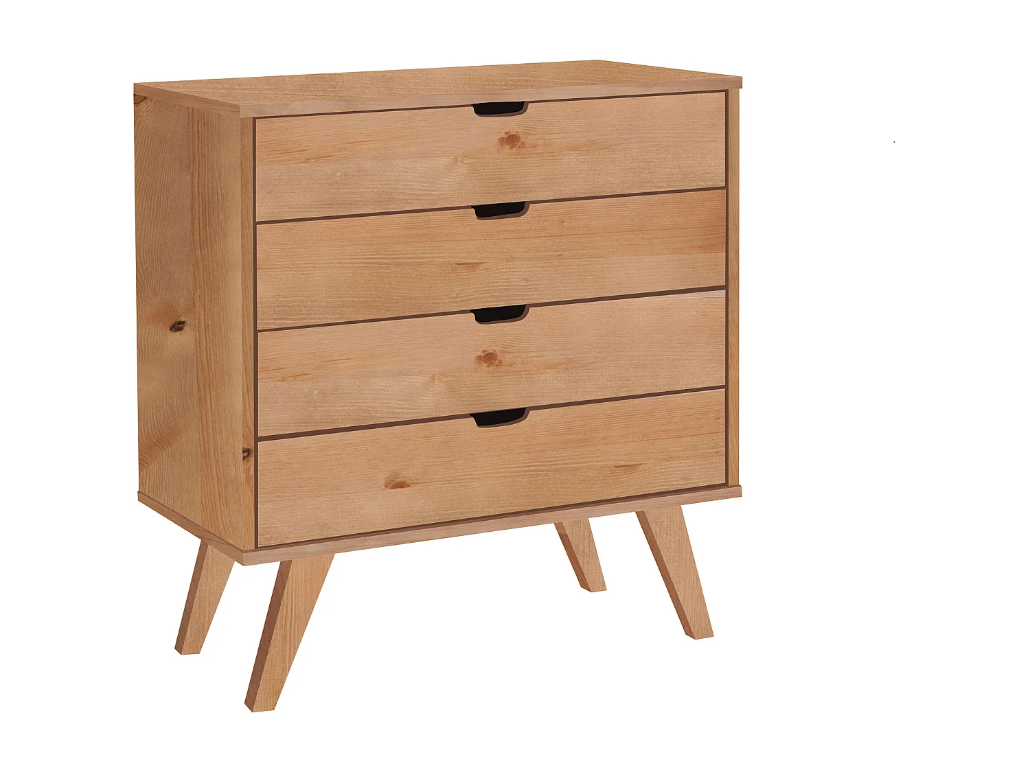 Commode en bois 90 cm Malmo I, 4 tiroirs, couleur chêne