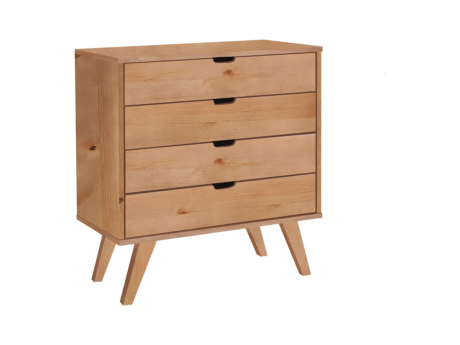 Commode en bois 90 cm Malmo I, 4 tiroirs, couleur chêne
