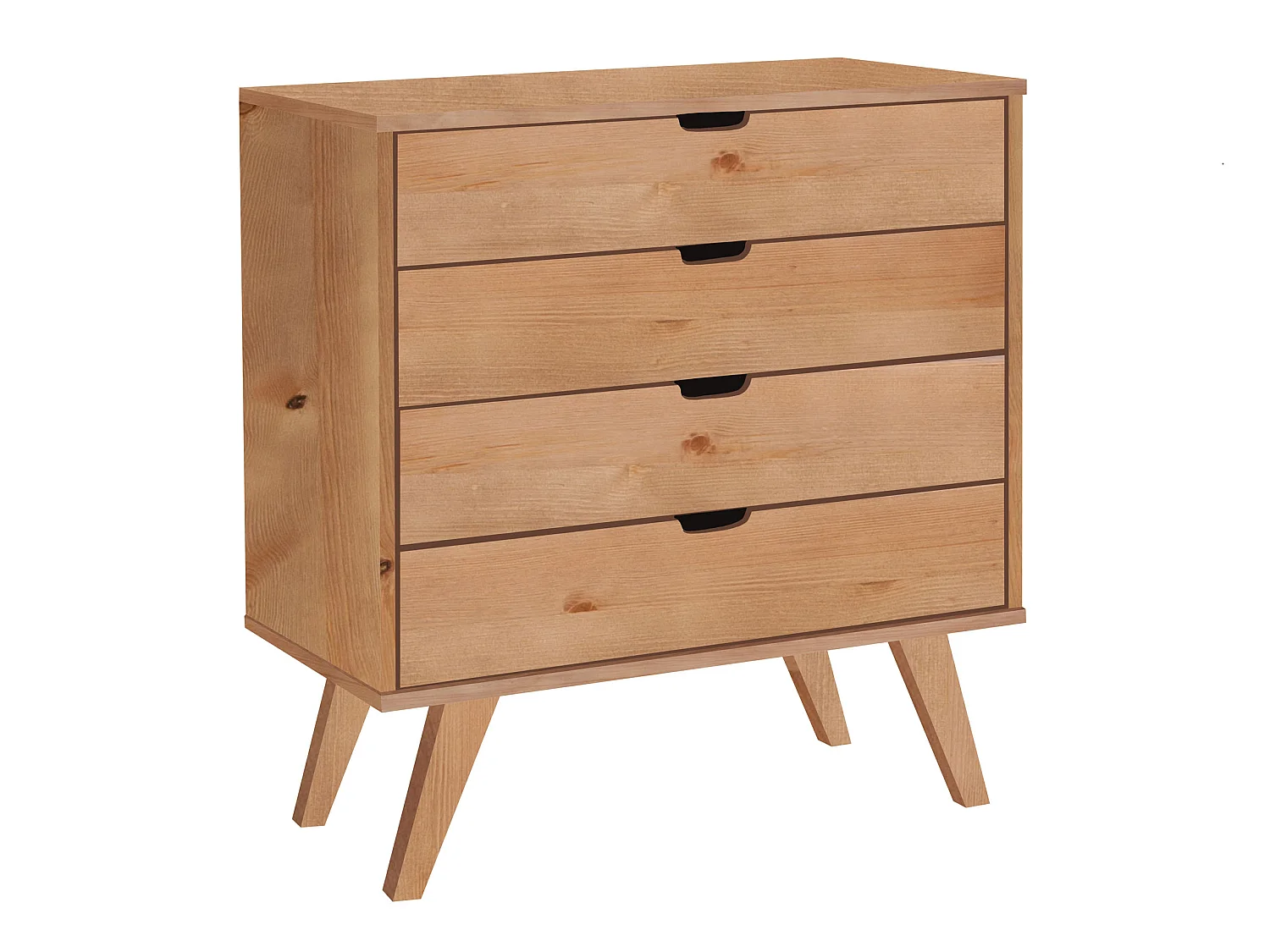 Holzkommode 90 cm Malmo I, 4 Schubladen, Farbe Eiche