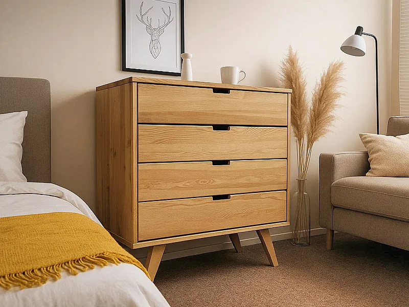 Houten ladekast 90 cm Malmo I, 4 laden, kleur eiken