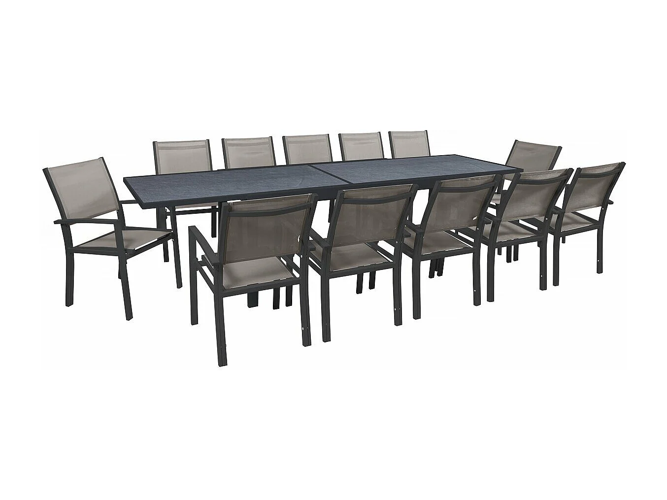 Salon de jardin repas extensible "Lagos" - 200/320 x 105 x 76 cm - 12 chaises - Taupe