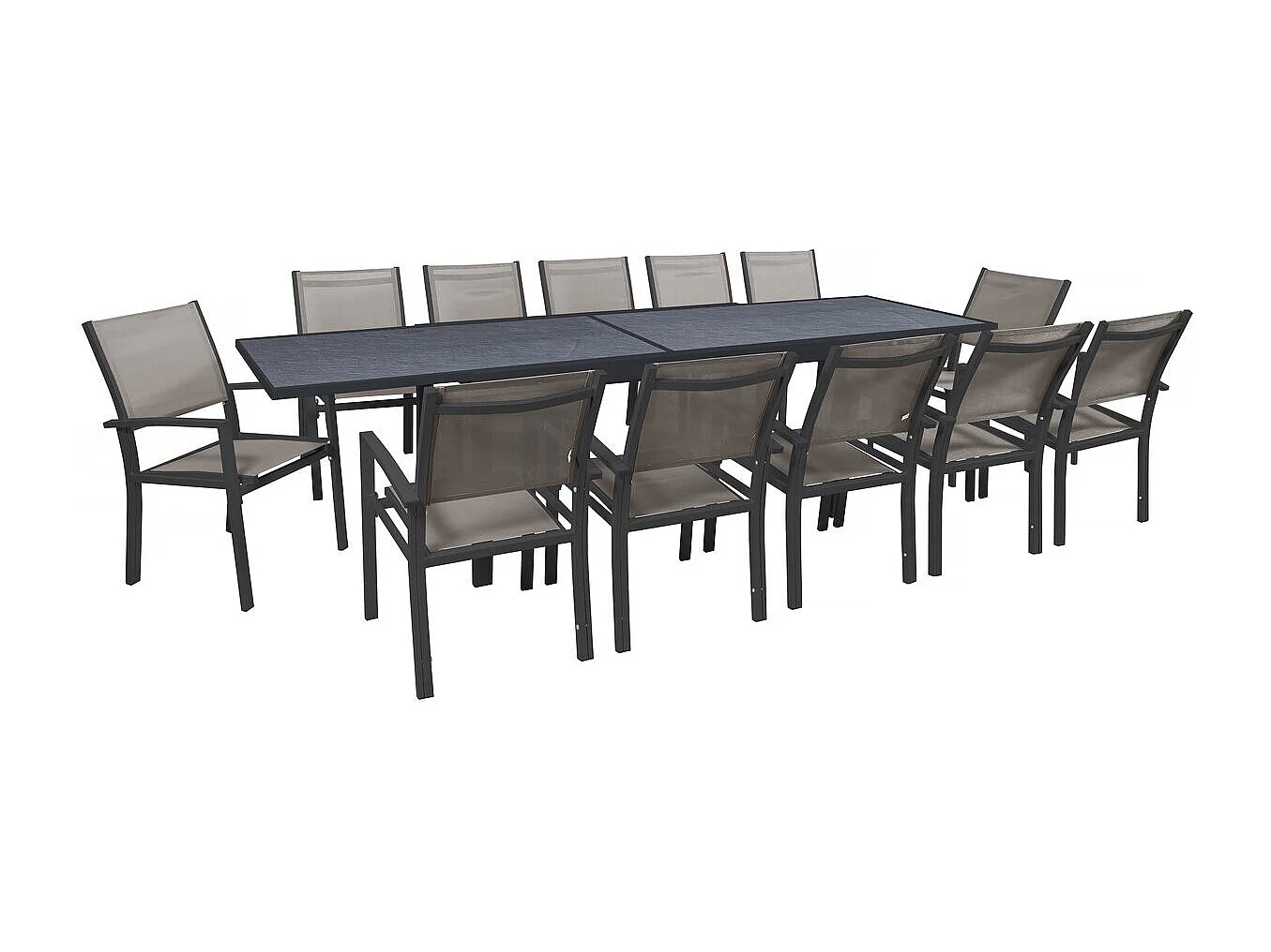 Salon de jardin repas extensible "Lagos" - 200/320 x 105 x 76 cm - 12 chaises - Taupe