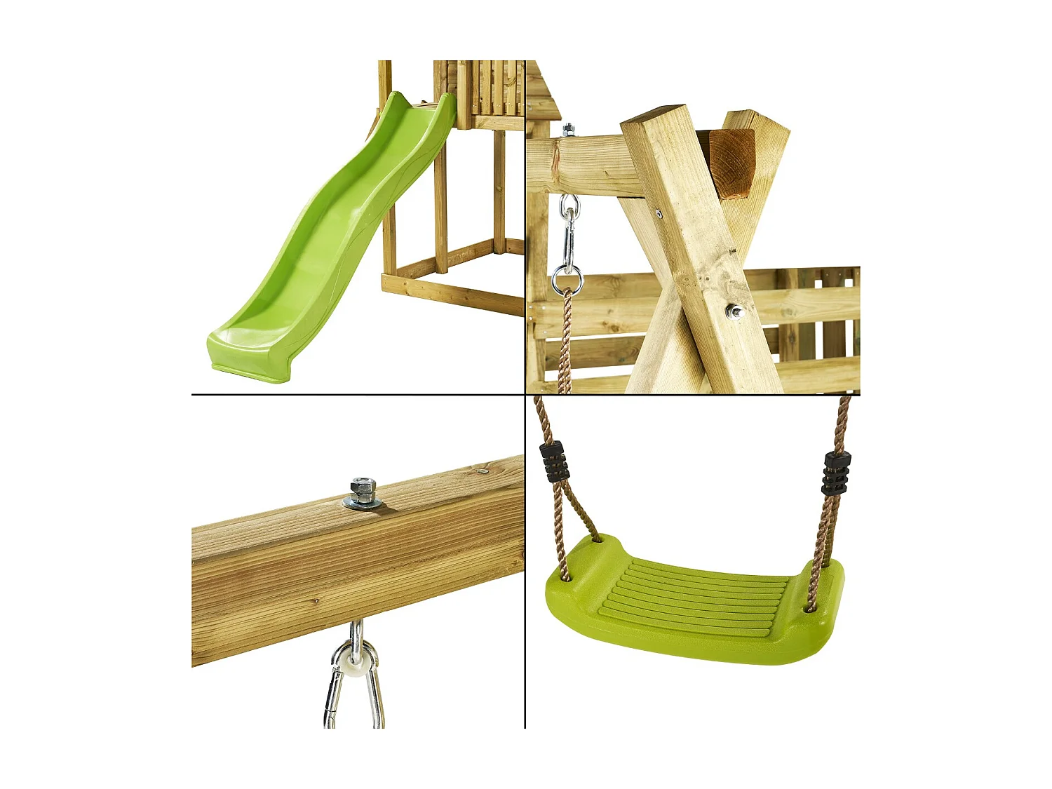 Kangui - Aire de jeux en bois avec cabane sur pilotis  WAPITI - Balançoires, toboggan, cabane avec balcon