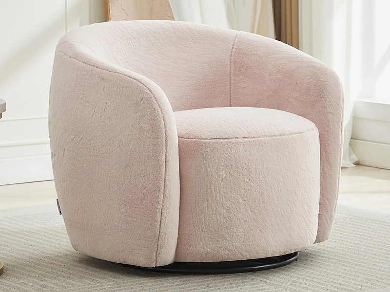 Fauteuil pivotant en fausse fourrure rose VEREIDE
