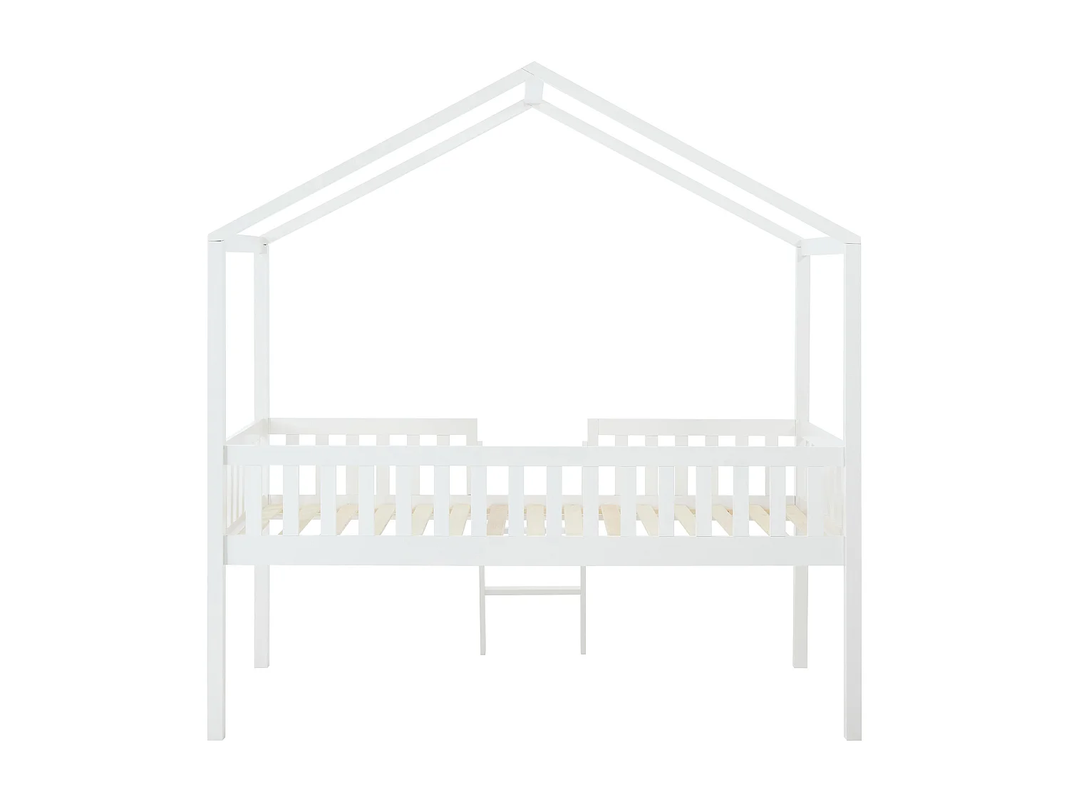 Lit cabane mi-hauteur 90 x 190 cm - Pin - Blanc - NALENY