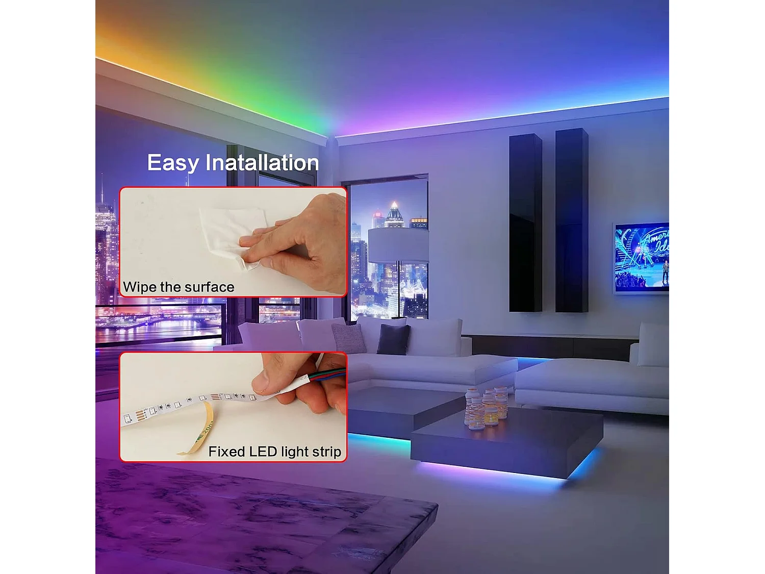Ruban LED 5M, LED chambre RGB Lumineuse Flexible, Bande LED Lumière LED multicolore avec Télécommande pour Chambre, Cuisine, TV, Fête