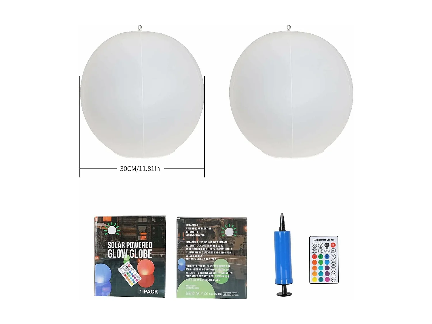 Boule Solaire Flottante LED Étanche IP67 34cm - 4 Modes de Couleur, Lumière d'Extérieur pour Pelouse (Lot de 2)