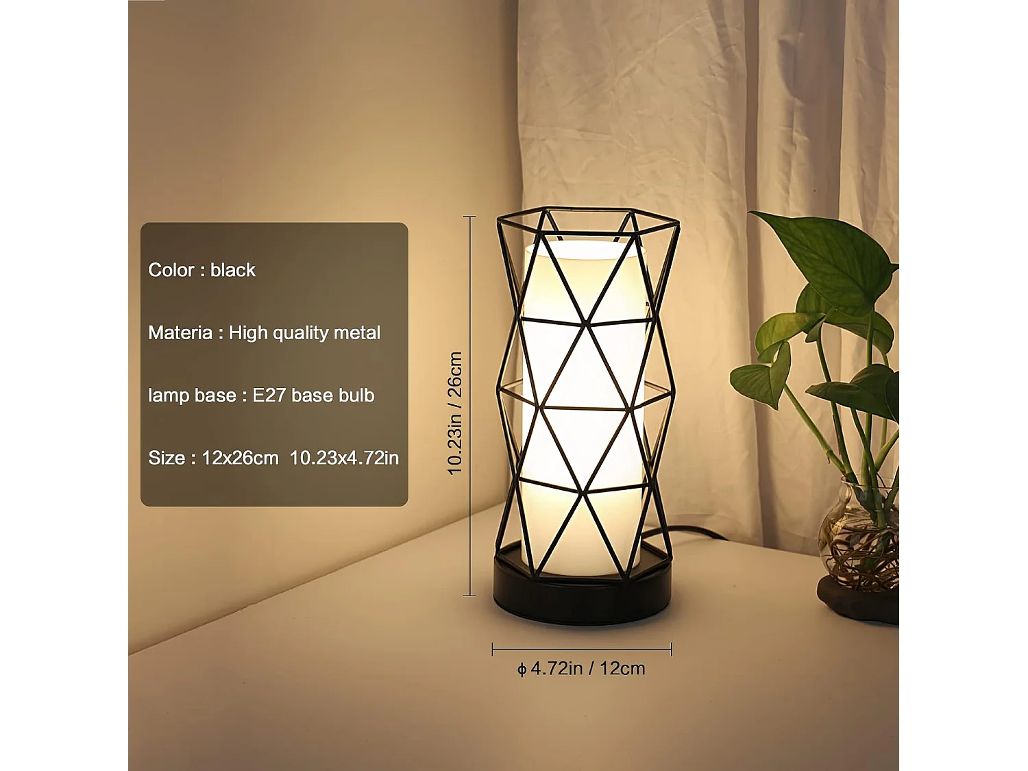 Lampe de Table, Lampe de Chevet Vintage, Lampe de Bureau pour Cadeau de fête Chambre Jardin Intérieur, avec Prise et Interrupteur, Ampoule E27 Non Incluse