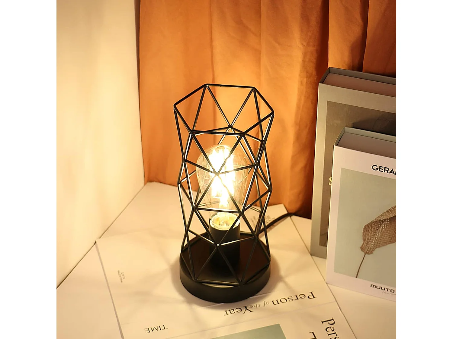 Lampe de Table, Lampe de Chevet Vintage, Lampe de Bureau pour Cadeau de fête Chambre Jardin Intérieur, avec Prise et Interrupteur, Ampoule E27 Non Incluse