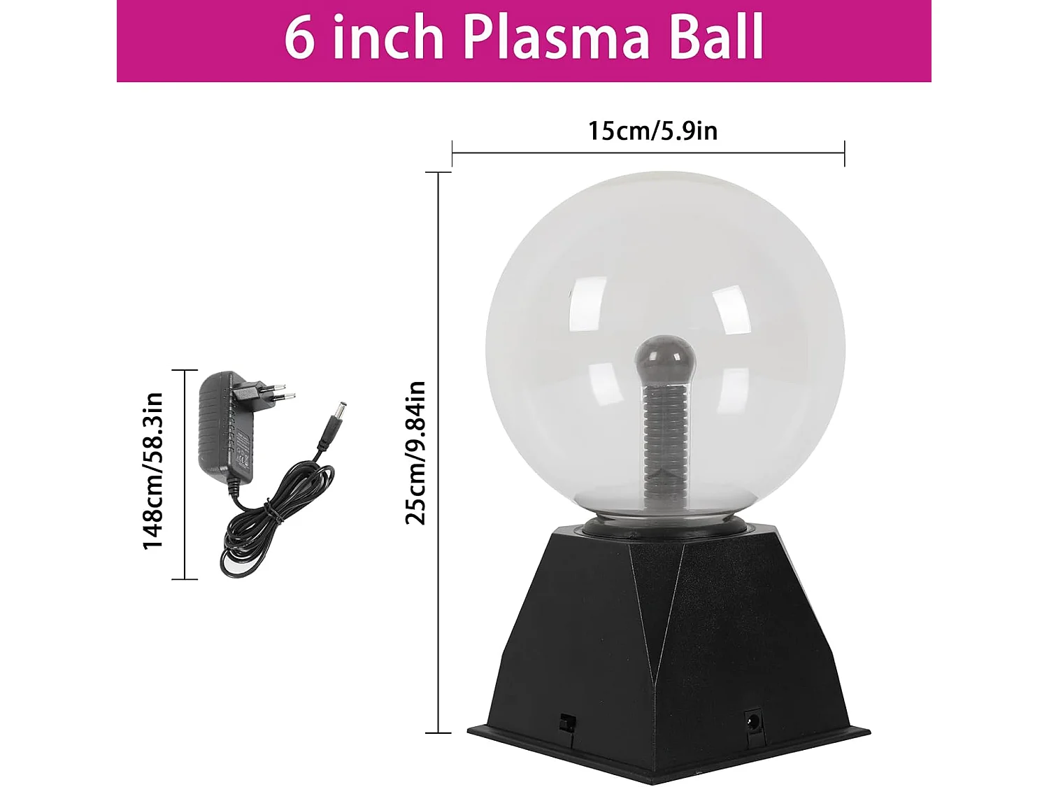 Boule de Plasma Magique Pheashine Effet Électricité Statique Tactile Lampe Plasma Ball pour Enfants Décoration de Noël 6 inch (lumière violette)