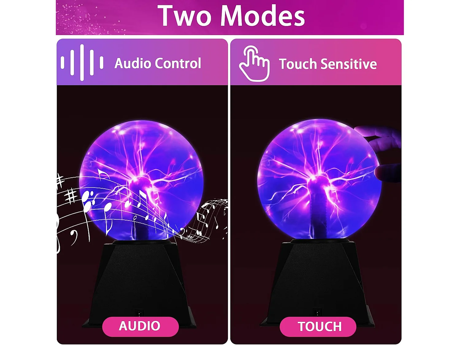 Boule de Plasma Magique Pheashine Effet Électricité Statique Tactile Lampe Plasma Ball pour Enfants Décoration de Noël 6 inch (lumière violette)