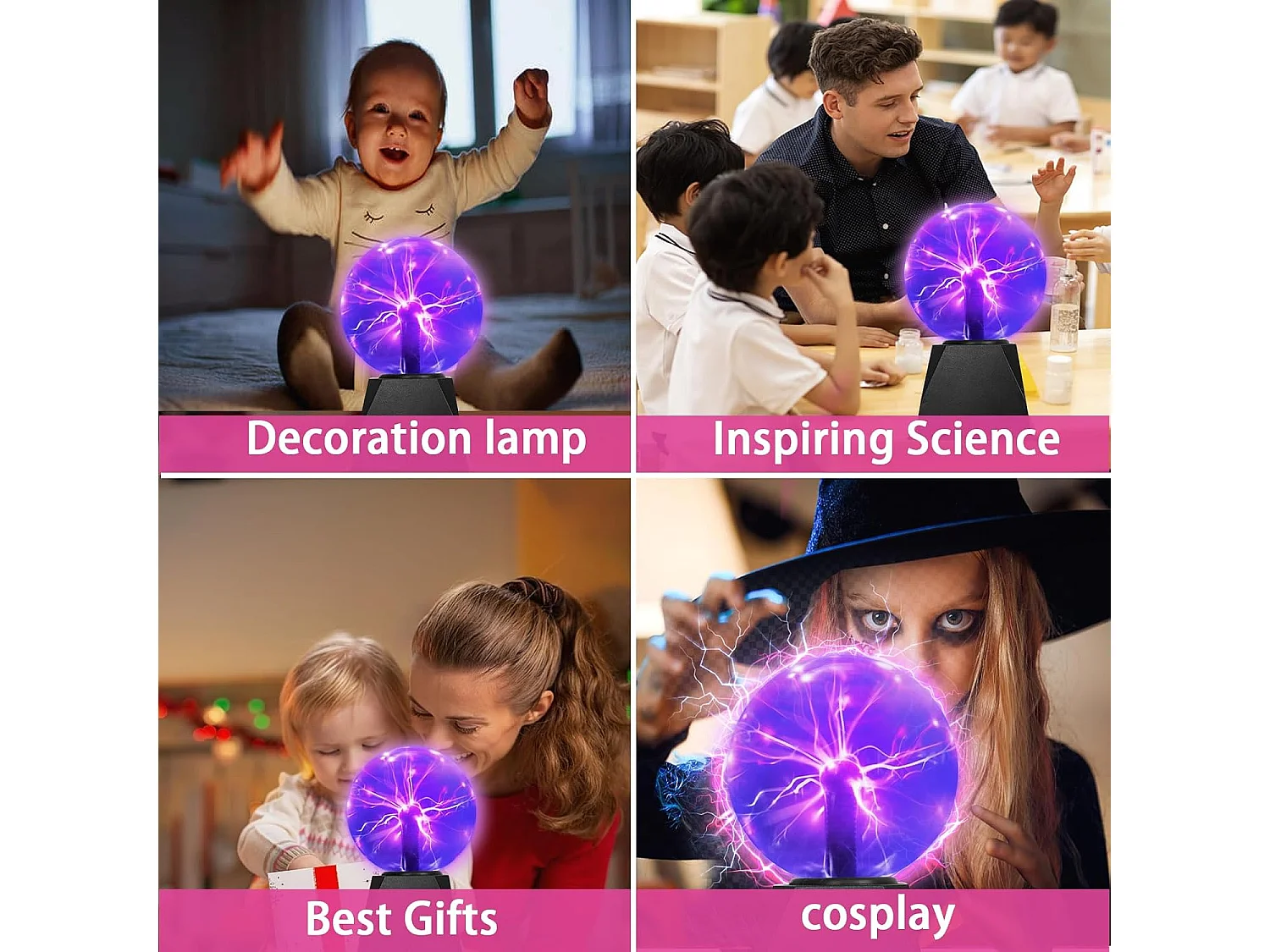 Boule de Plasma Magique Pheashine Effet Électricité Statique Tactile Lampe Plasma Ball pour Enfants Décoration de Noël 6 inch (lumière violette)