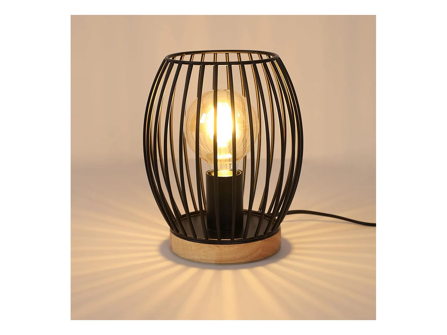 Lampe design métal noir E27 avec abat-jour cage - 21cm pour bureau ou chevet, interrupteur bouton, parfait cadeau déco