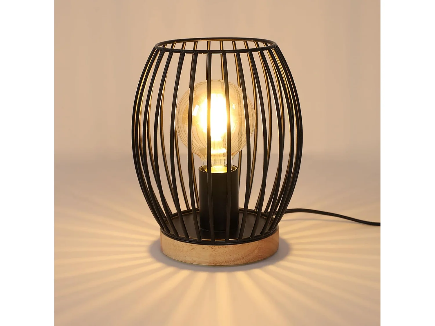 Lampe design métal noir E27 avec abat-jour cage - 21cm pour bureau ou chevet, interrupteur bouton, parfait cadeau déco